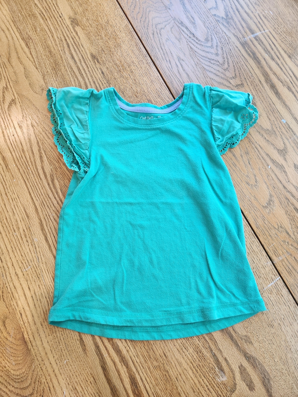 Cat & Jack Teal Lace Flutter Sleeve Tee